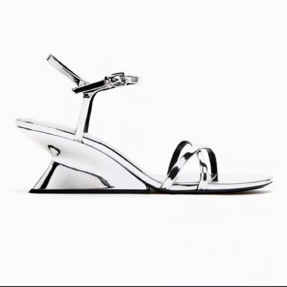Zara Metallic Silver Wedge Sandals Sz 11
